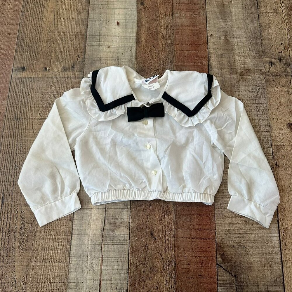 Vintage K.L.L. Baby Sailor Shirt 3T White & Black Bowtie Collar